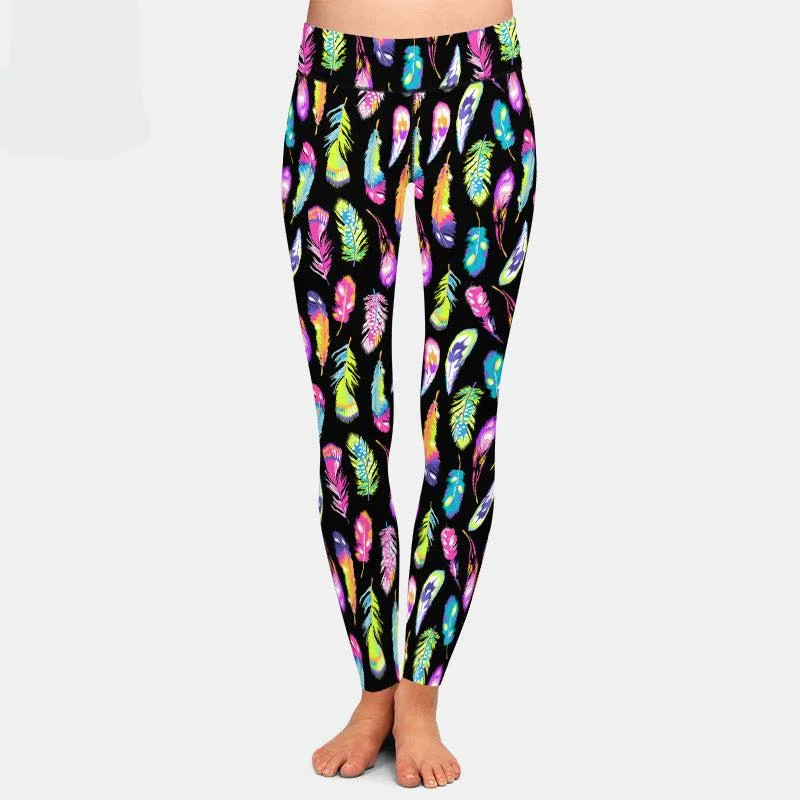 Ladies 3D Rainbow Feathers Printed Leggings