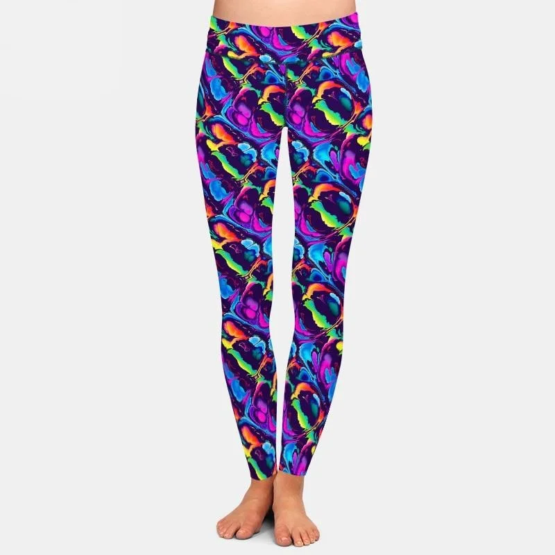 Ladies 3D Vivid Vibrant Blob Shapes Printed Leggings