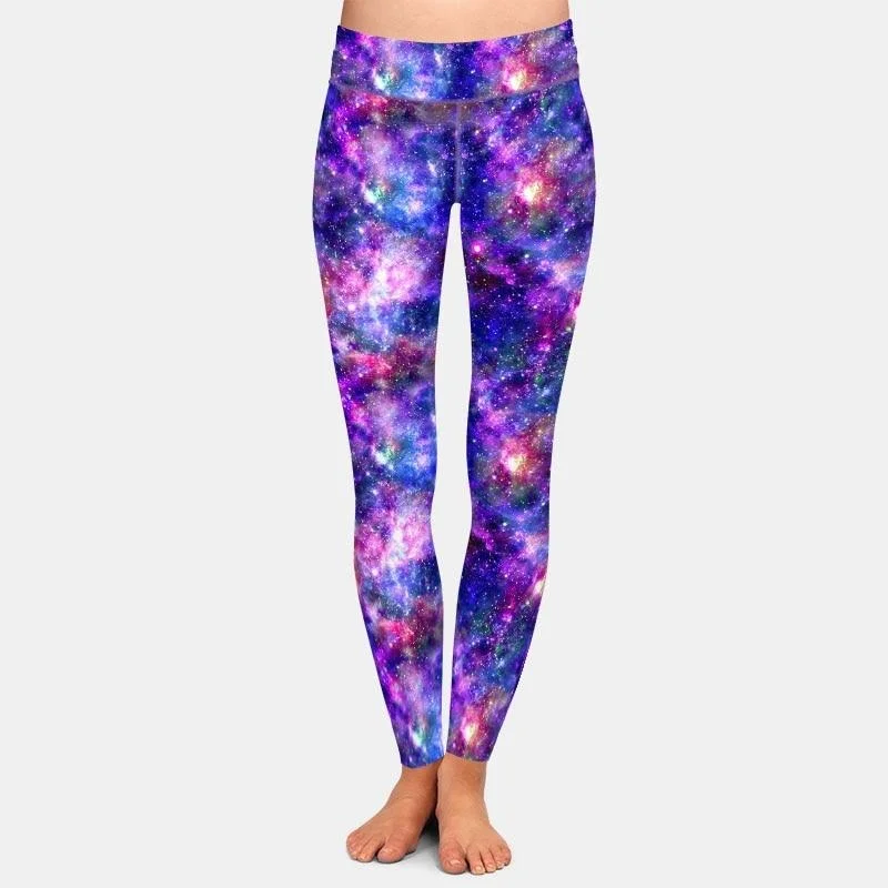 Ladies Beautiful Purple Galaxy Digital Printed Leggings