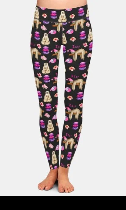 Ladies Cute Sleeping Sloths Printed Leggings