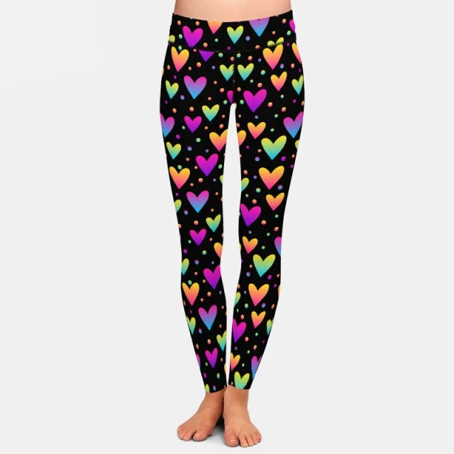 Ladies Fashion Coloured Hearts Printed Leggings