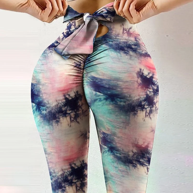 Ladies Fashion Digital Printed Bow String Leggings