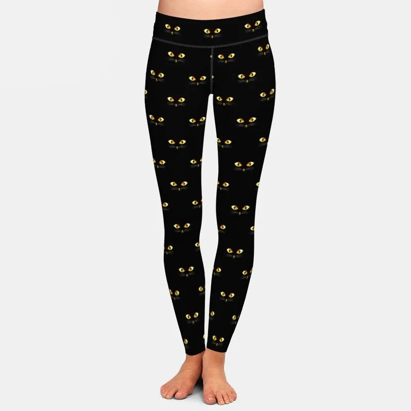 Ladies Golden Cats Eyes Digital Printed Leggings