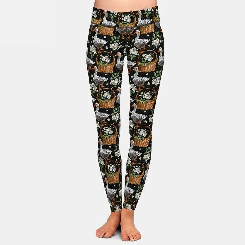 Ladies Gorgeous Geese & Baskets Printed Leggings