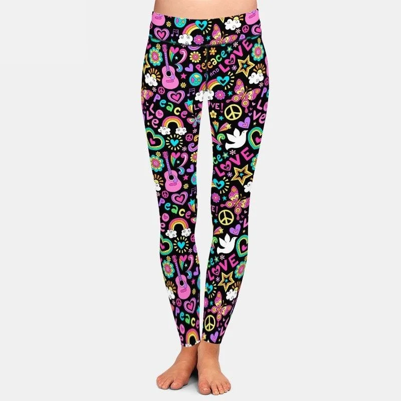 Ladies Peace, Love & Music Printed Leggings