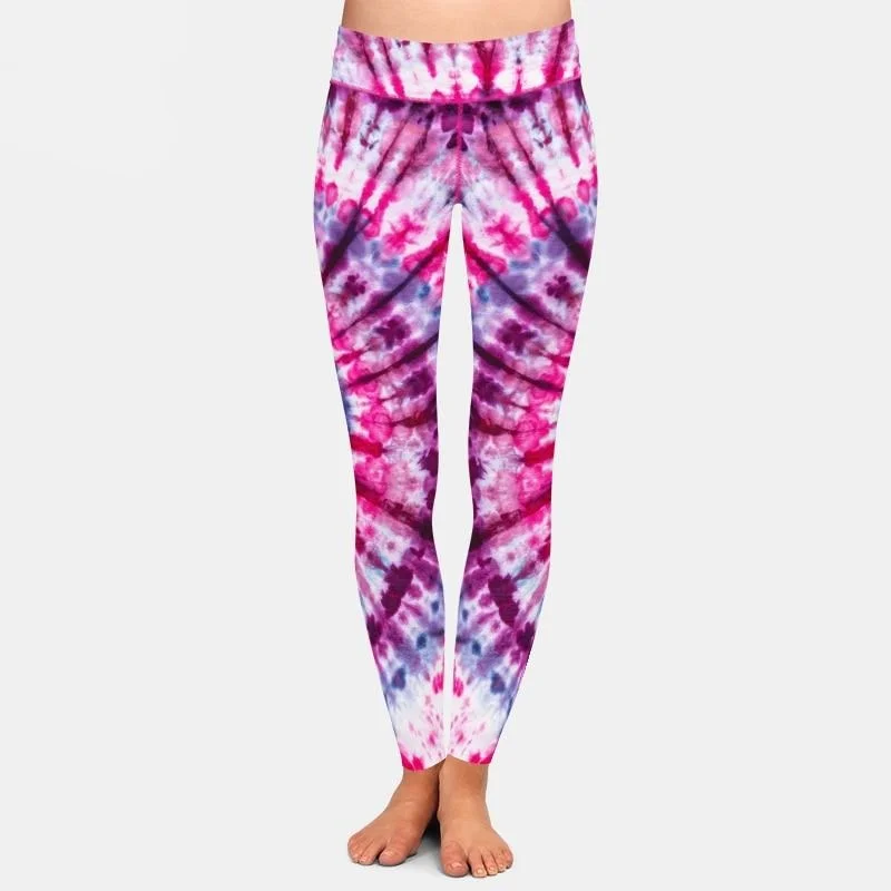 Ladies Pink/Purple Tie-Dye Printed Leggings