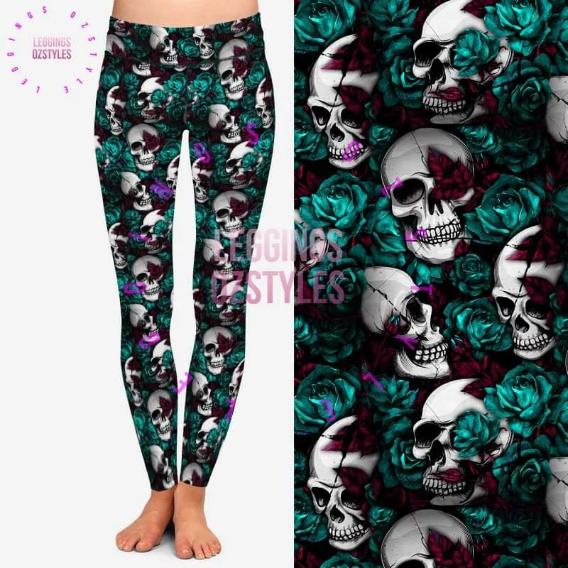 SKULL & GREEN ROSES - please msg size