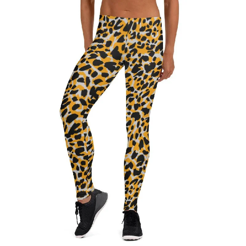 Orange Animal Print Women's Mid-Rise Leggings