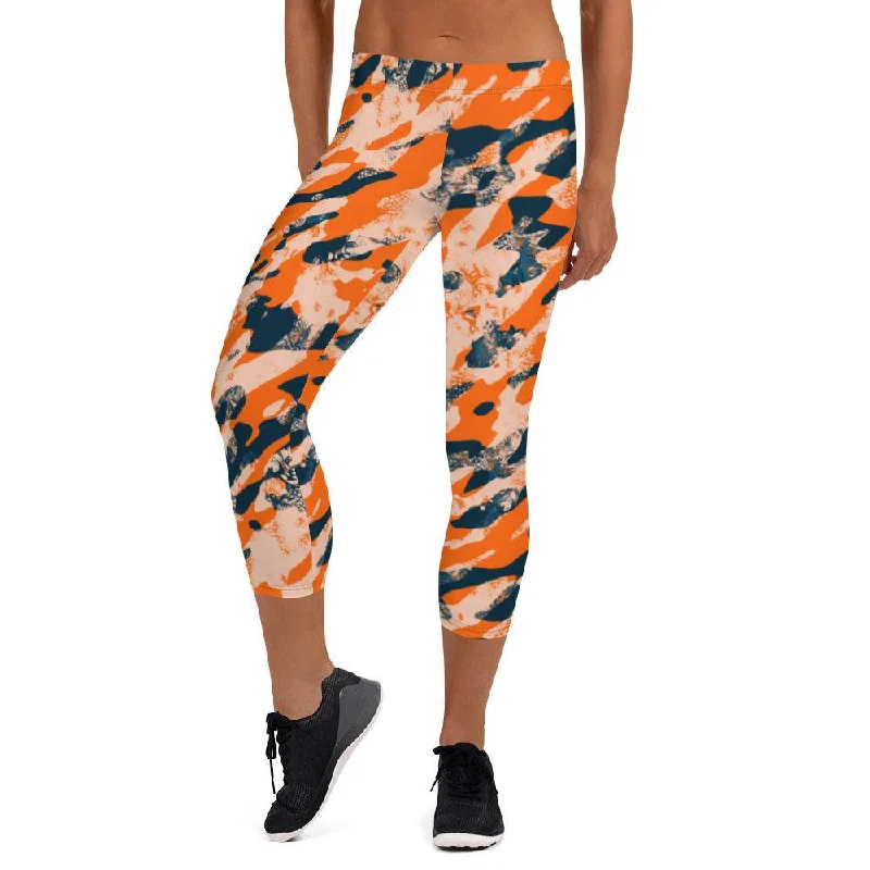 Orange Camouflage Women's Capri Leggings