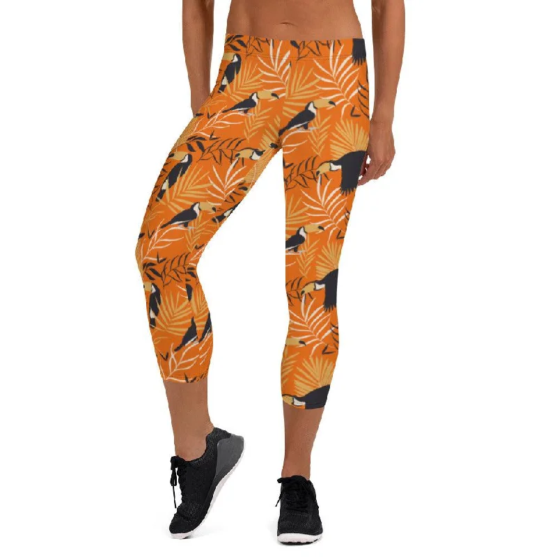 Orange Tropical Toucan Women's Capri Leggings