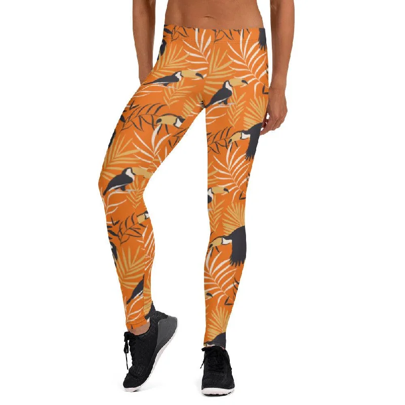 Orange Tropical Toucan Women's Mid-Rise Leggings