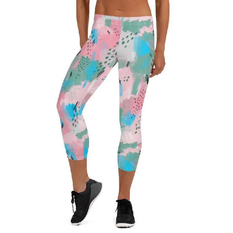 Pink Abstract Women's Capri Leggings