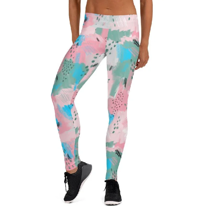 Pink Abstract Women's Mid-Rise Leggings