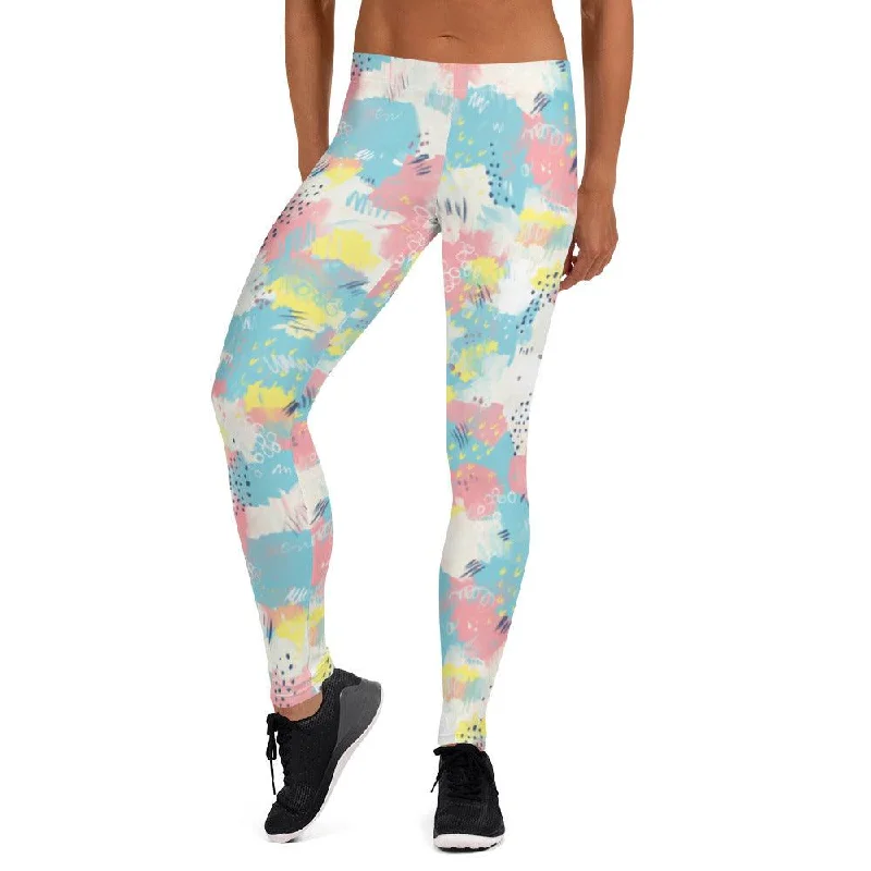 Pink and Blue Abstract Women's Mid-Rise Leggings