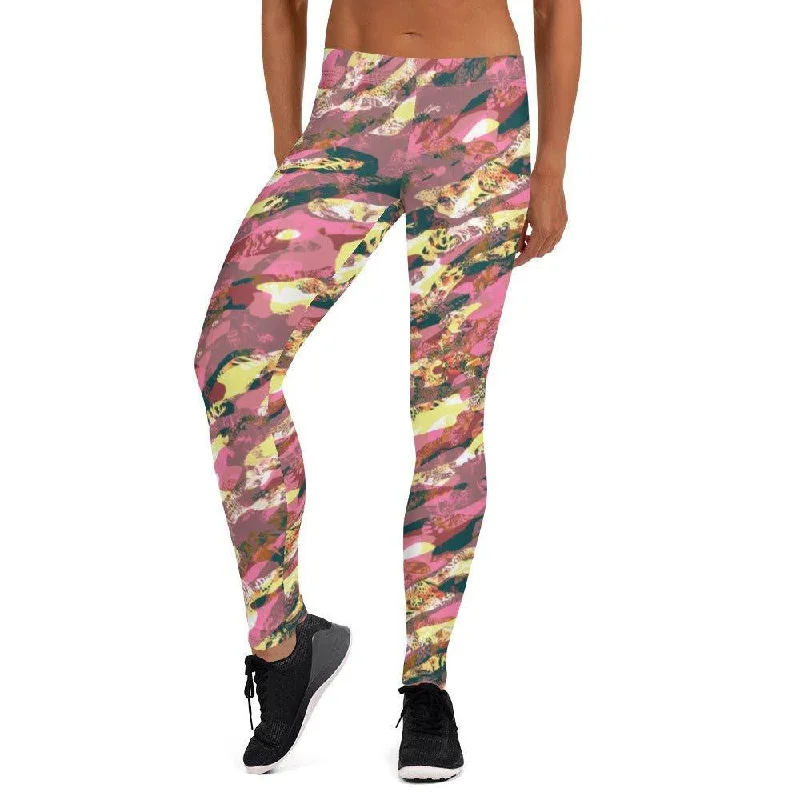 Pink Camouflage Women's Mid-Rise Leggings