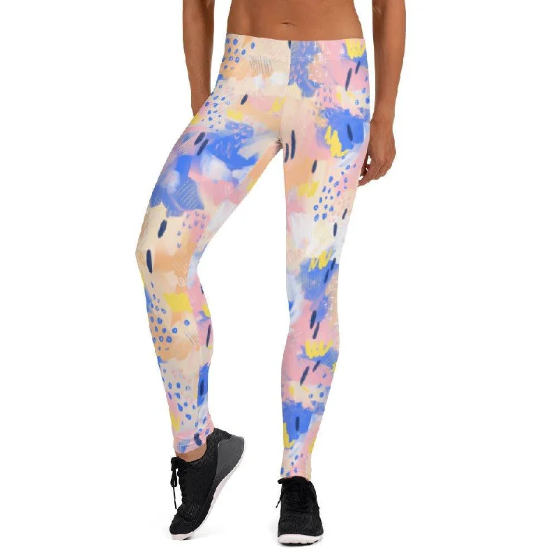 Purple and Pink Abstract Women's Mid-Rise Leggings