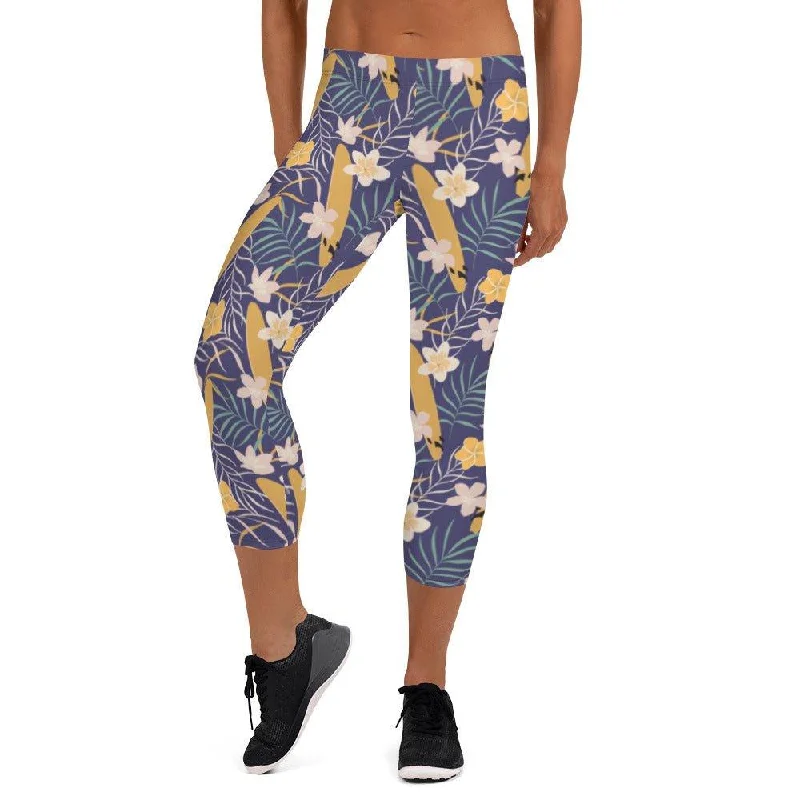 Purple Tropical Flower Women's Capri Leggings