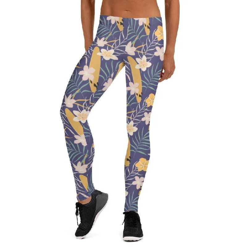 Purple Tropical Flower Women's Mid-Rise Leggings