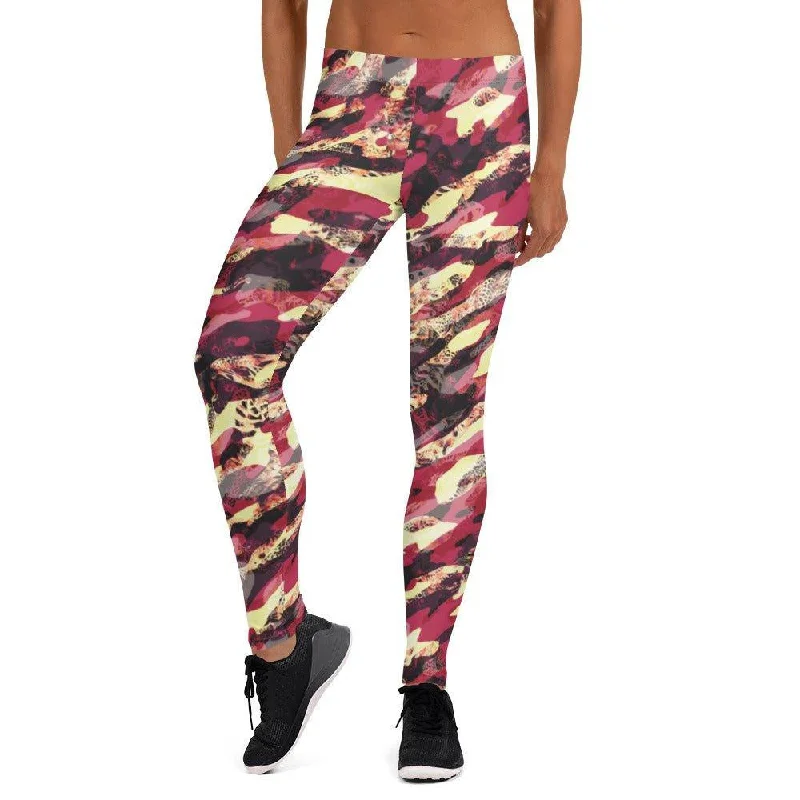 Red Camouflage Women's Mid-Rise Leggings