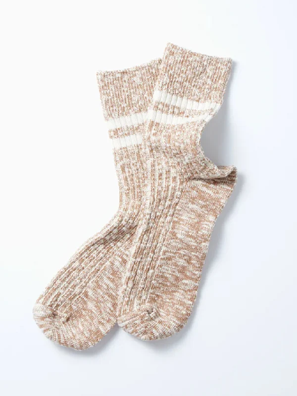 Rototo Organic Slub Stripe Sock in Coffee