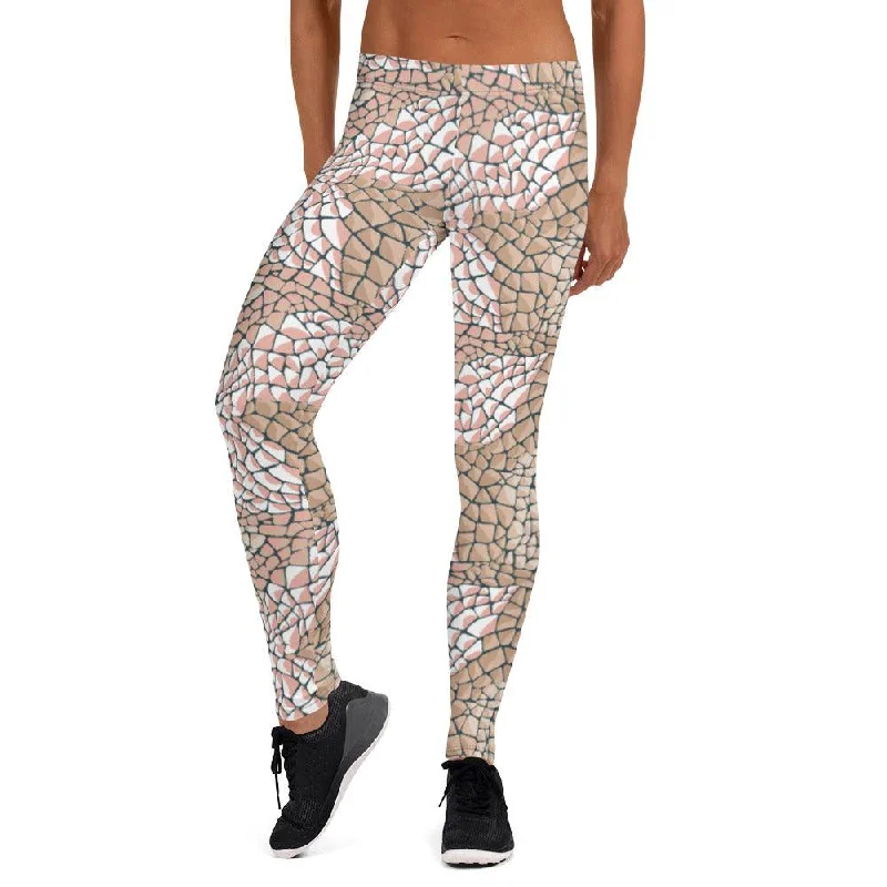 Tan Animal Print Women's Mid-Rise Leggings