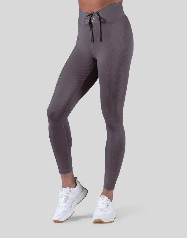 Ribbed Lace-Up Leggings - Ash Grey