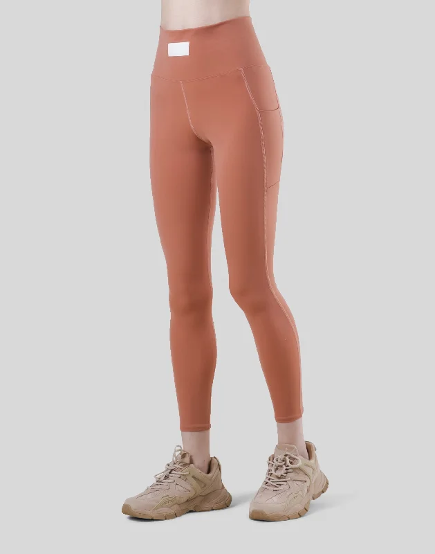 Woven Label Pocket Leggings - Coral