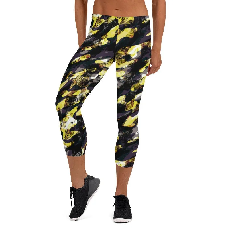 Yellow Camouflage Women's Capri Leggings