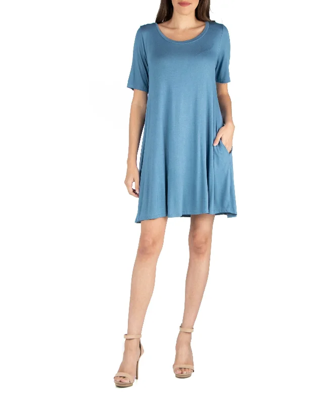 24seven Comfort Apparel Soft Flare T-Shirt Dress With Pocket Detail