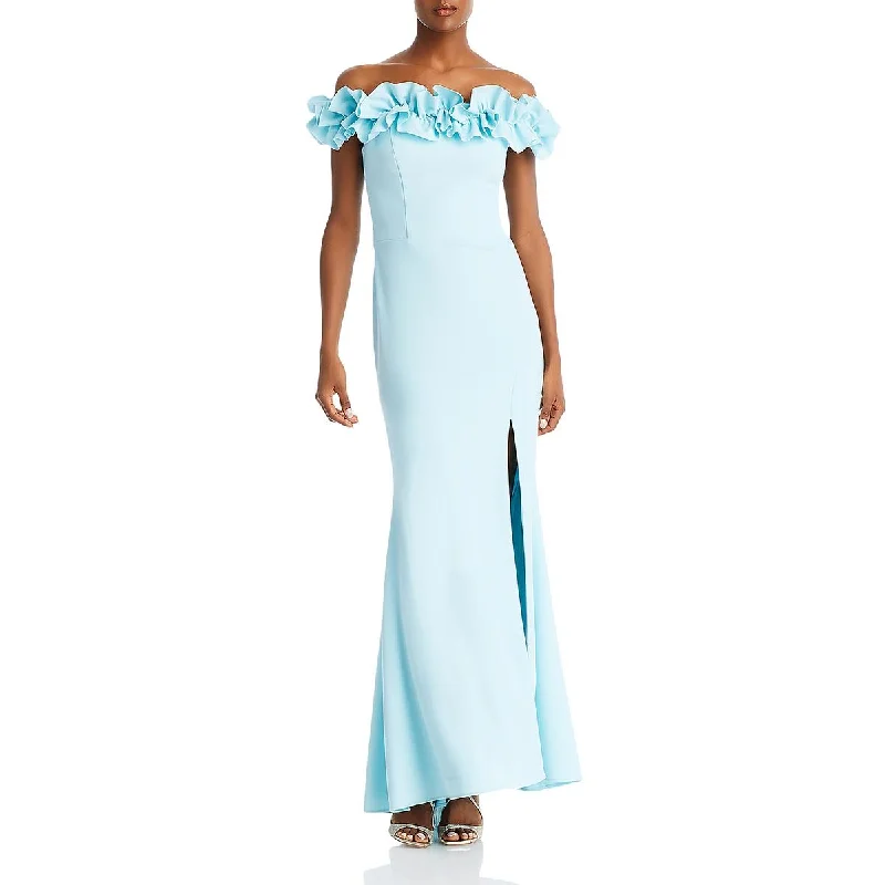 Aqua Womens Scuba Ruffled Evening Dress