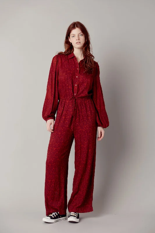 Ava Rayon Jumpsuit Wine Red