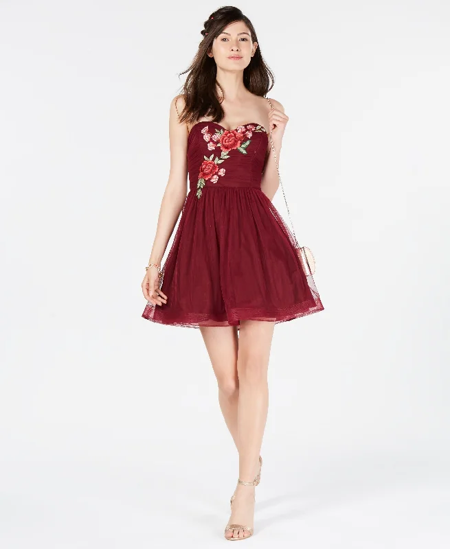 B Darlin Juniors Rose Applique Strapless Dress