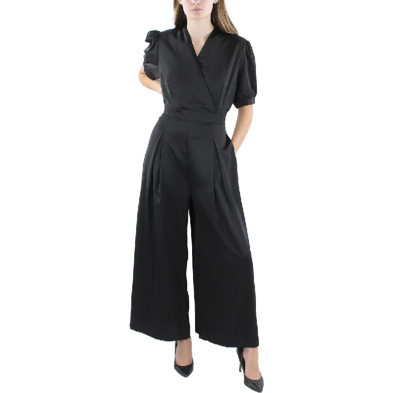 Beulah Womens Satin Wide Leg Jumpsuit