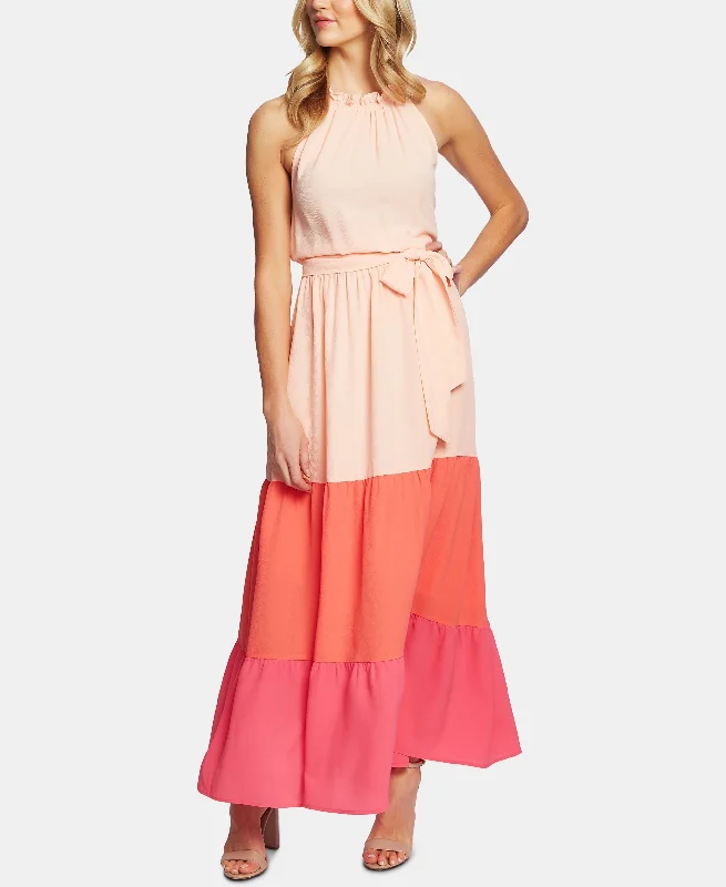 Cece Ruffled Colorblocked Maxi Dress