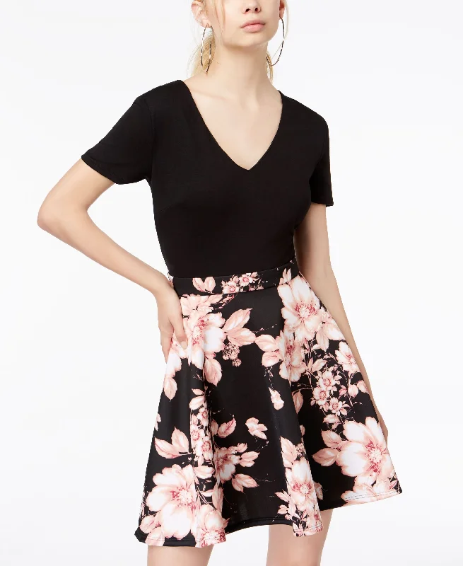 City Studios Juniors Solid Floral Print Dress