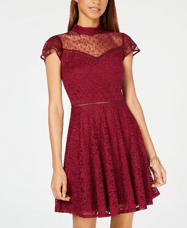 City Studios Juniors Swiss Dot Lace Fit Flare Dress