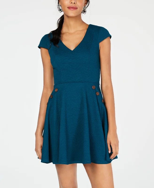 City Studios Juniors Textured Sailor Button Fit Flare Dress