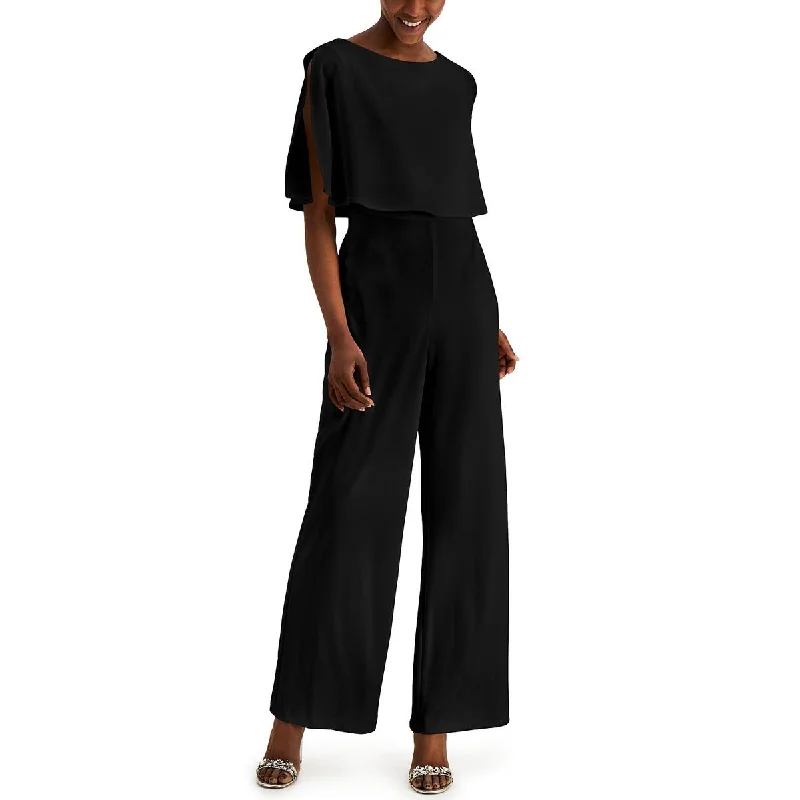 Connected Apparel Womens Petites Popover Wide Leg Jumpsuit