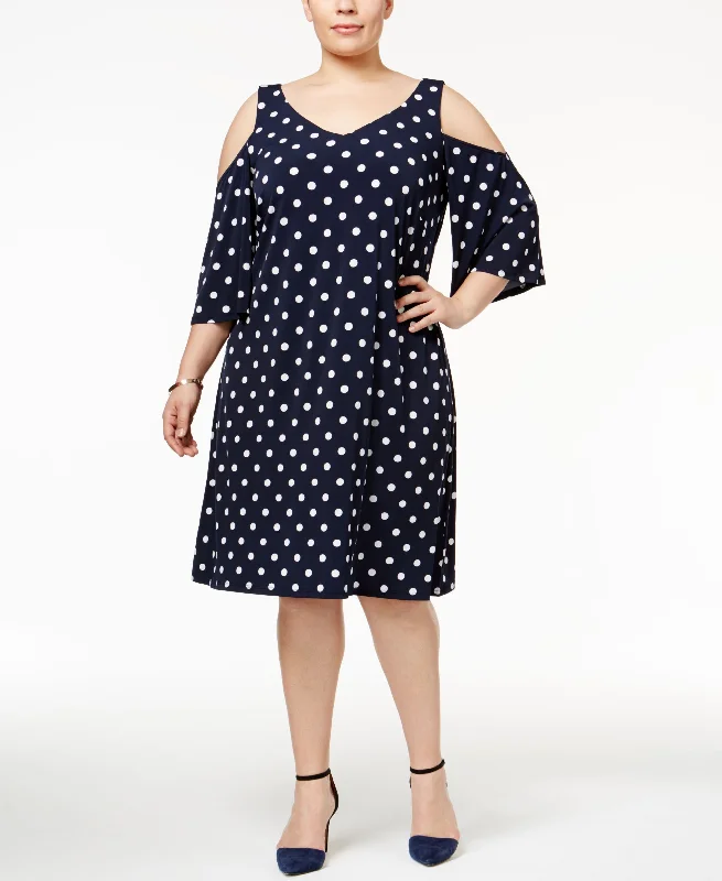 Connected Plus Size Cold Shoulder Polka Dot Shift Dress