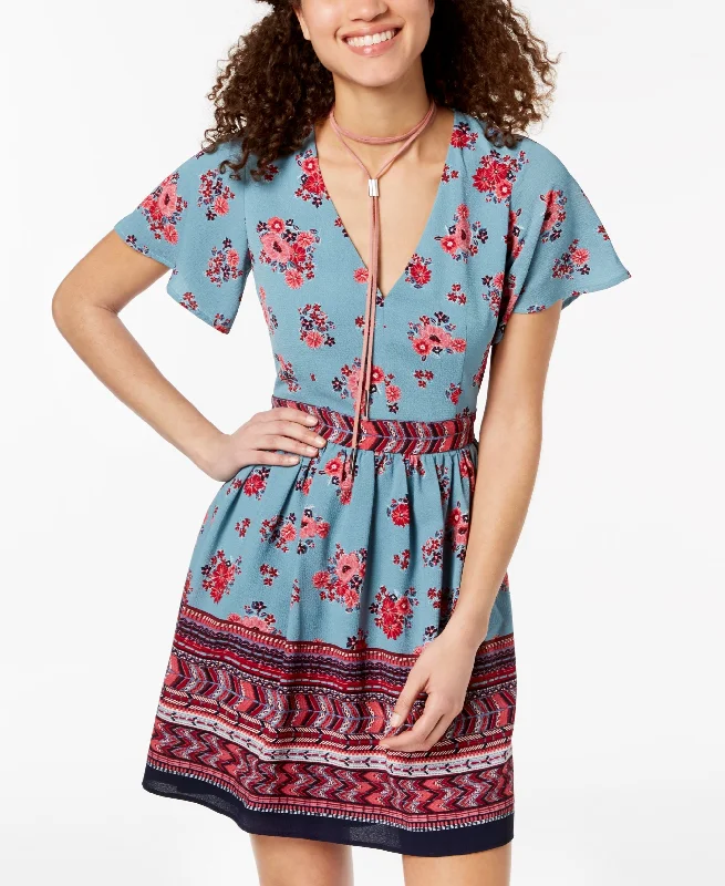 Crystal Doll Juniors Border Print Fit Flare Dress