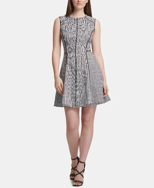 DKNY Piped Trim Fit Flare Dress