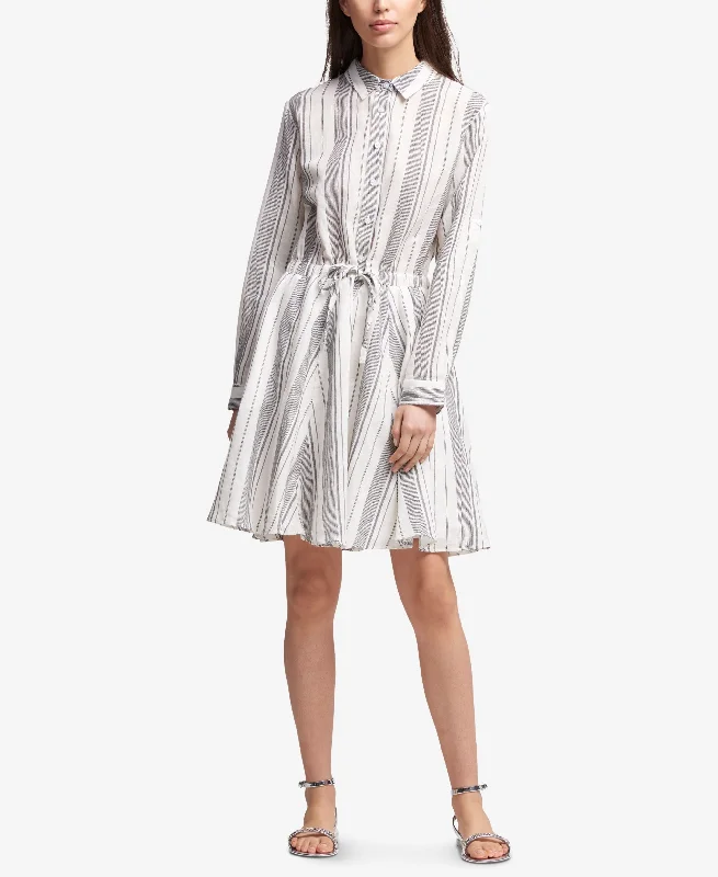 DKNY Striped Drawstring Waist Shirtdress