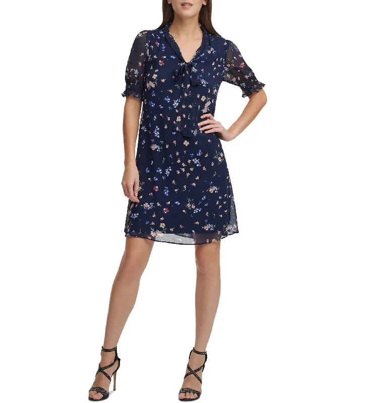 DKNY Tie-Neck Shift Dress