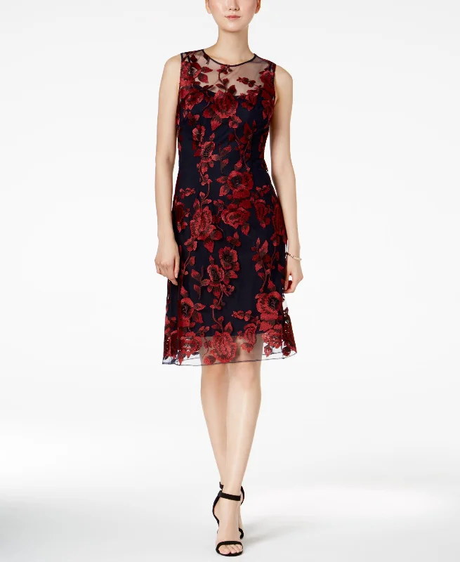 Donna Ricco Embroidered Illusion Dress