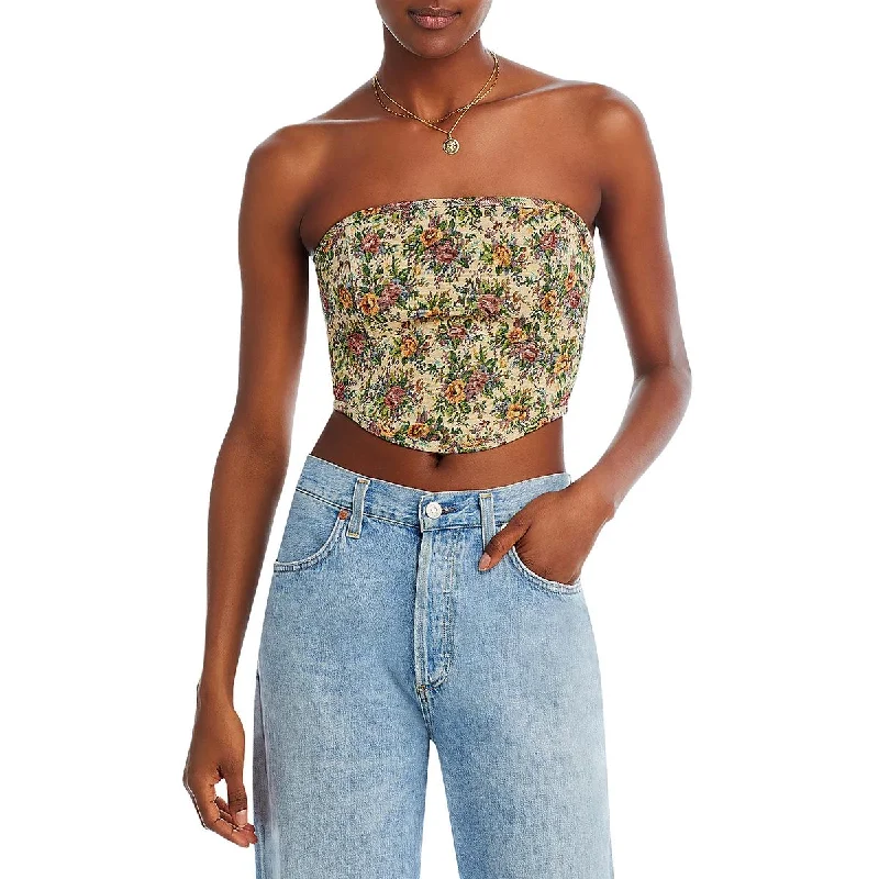 Fore Womens Floral Print Corset Cropped