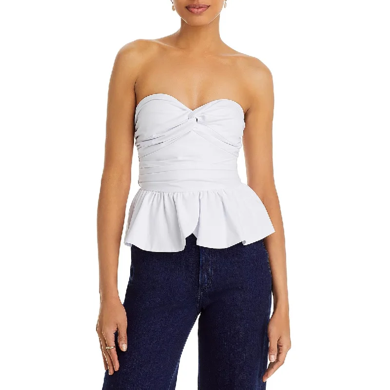 Fore Womens Peplum Knot Strapless Top