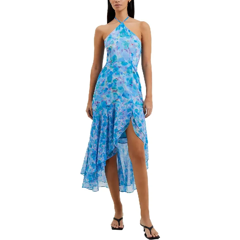 French Connection Womens Gretha Printed Hi-Low Halter Dress