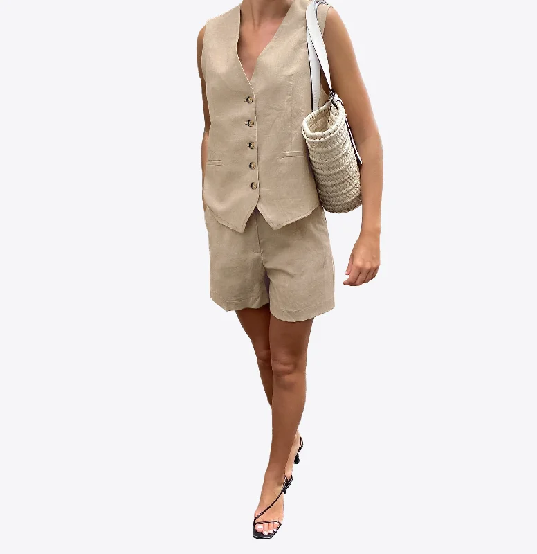 Golden Prairie 100% Linen Womens Jumpsuit Shorts Set