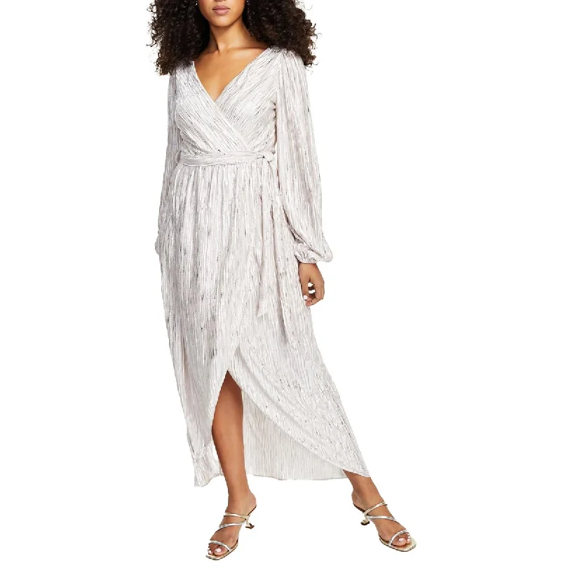 Guess Womens Metallic Faux Wrap Maxi Dress