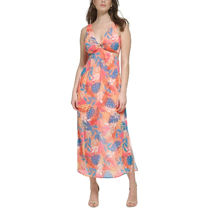 Guess Womens Printed Chiffon Maxi Dress